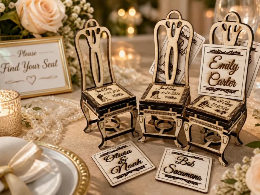 Miniature Chair Wedding Place Card Holders with Personalized Name Tags