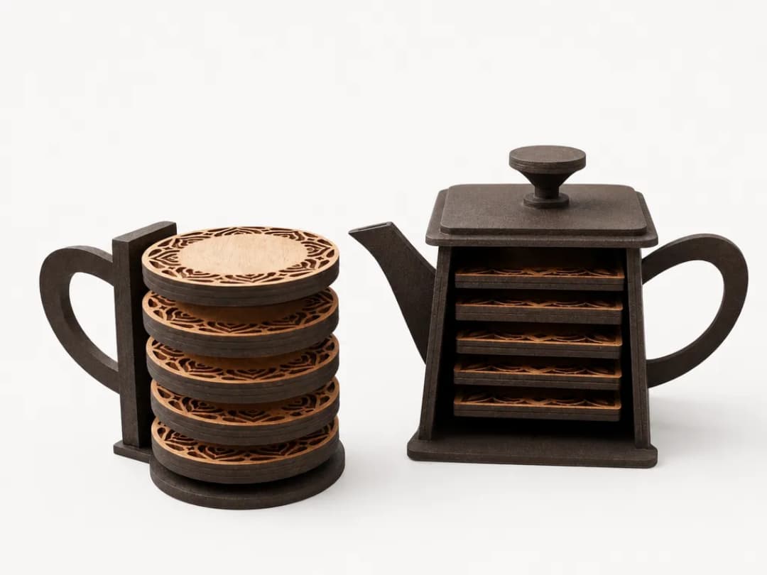 Set of Coasters with Teapot-shaped Stand