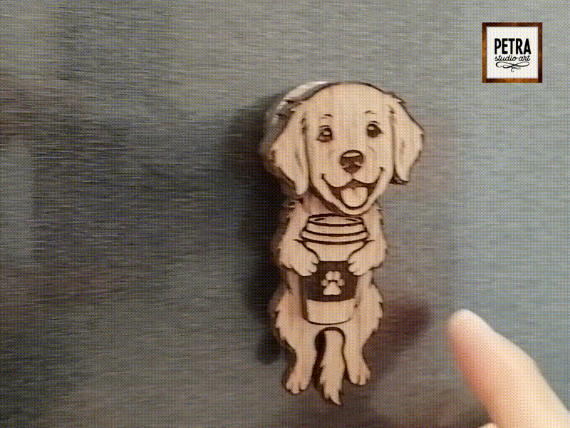 Wobbly Puppy Dog with Coffee Fridge Magnet