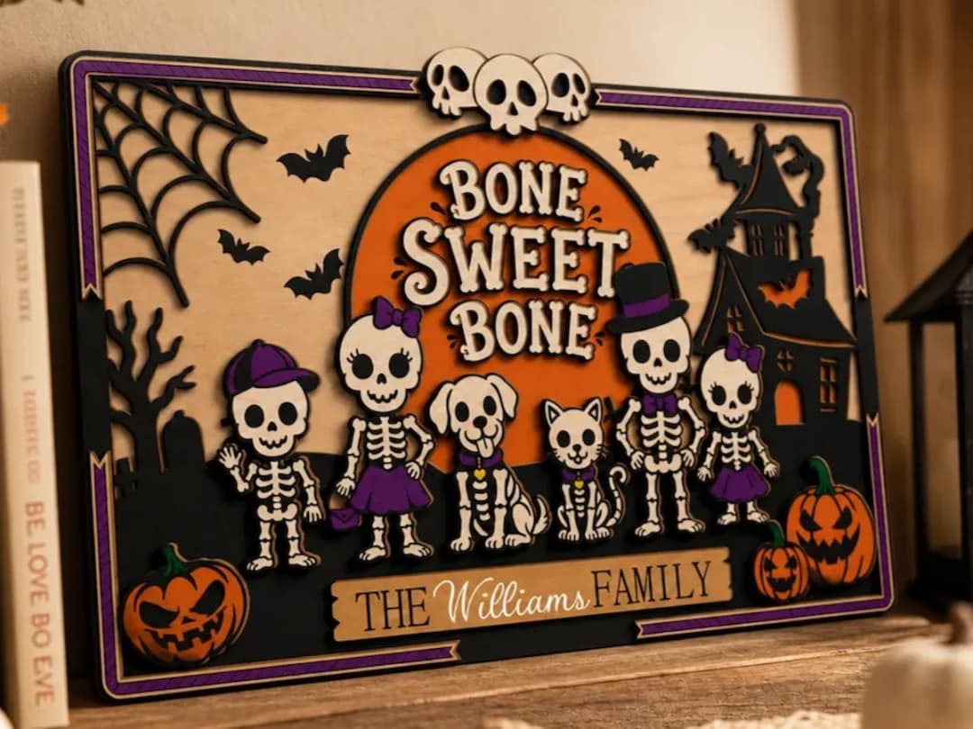 Halloween Family Sign with Skeleton Characters Halloween Family Sign with Skeleton Characters