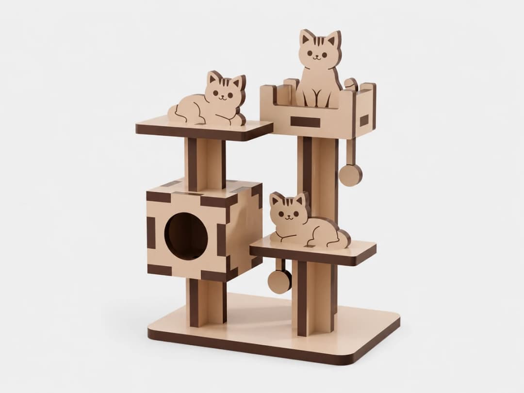 Cute Cat Tower Decor Laser Cut Cute Cat Tower Decor Laser Cut