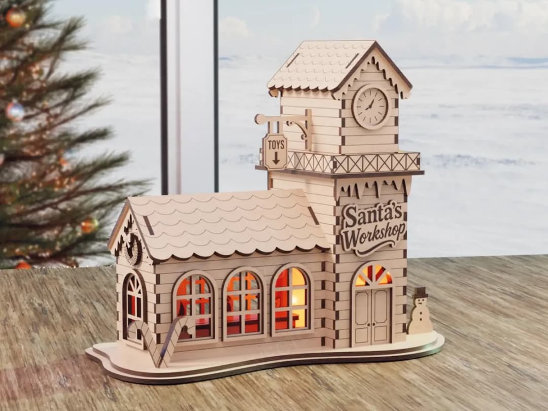 Santa's Workshop Wooden Christmas Village Building Santa's Workshop Wooden Christmas Village Building