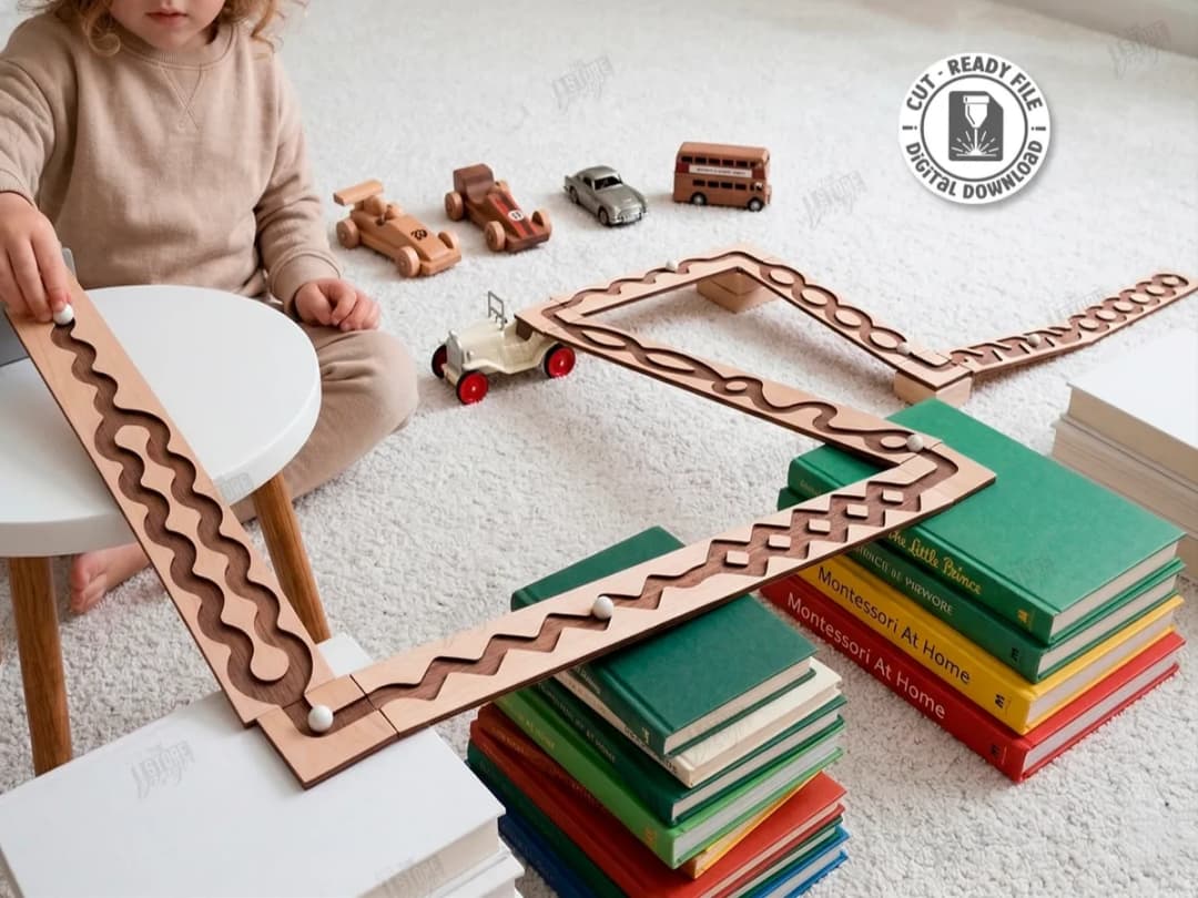 Modular Wooden Marble Run Track for Kids
