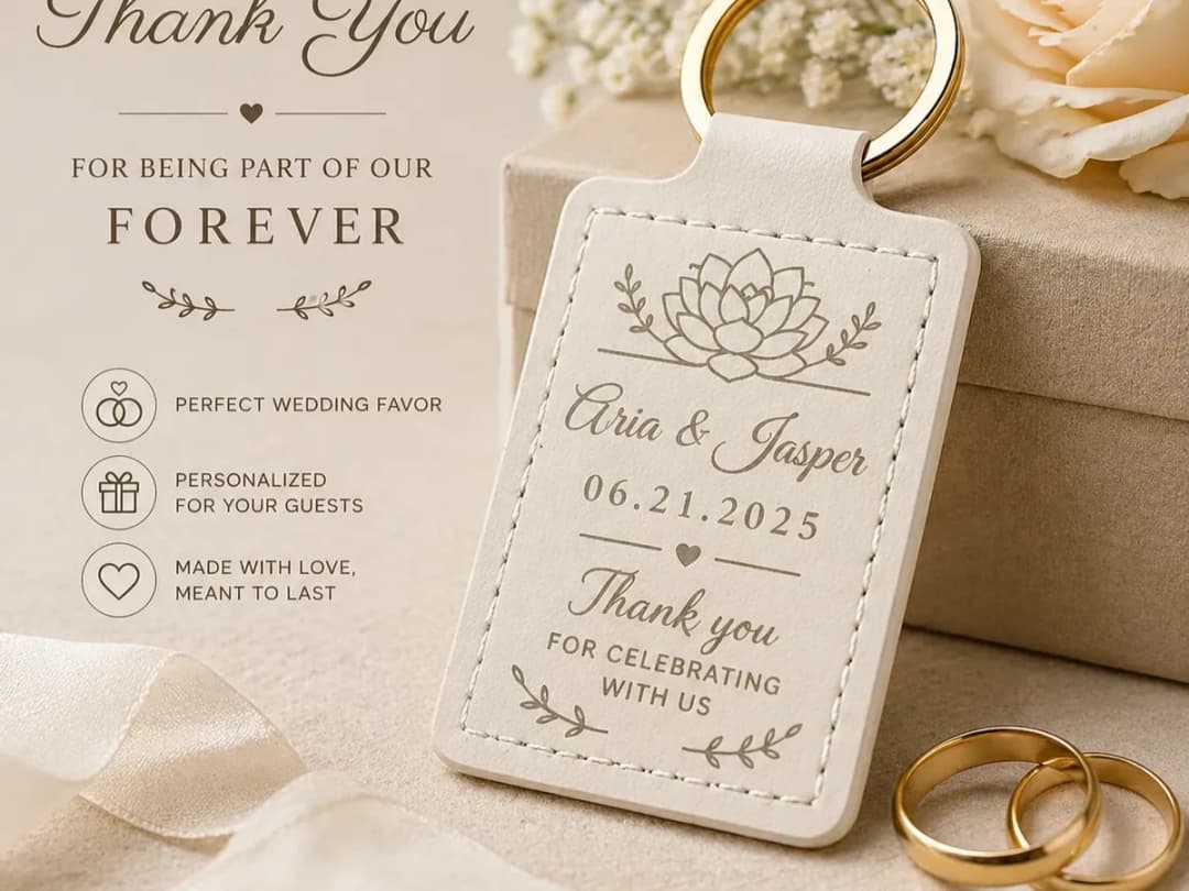 Personalized Wedding Favor Keychain with Floral Design