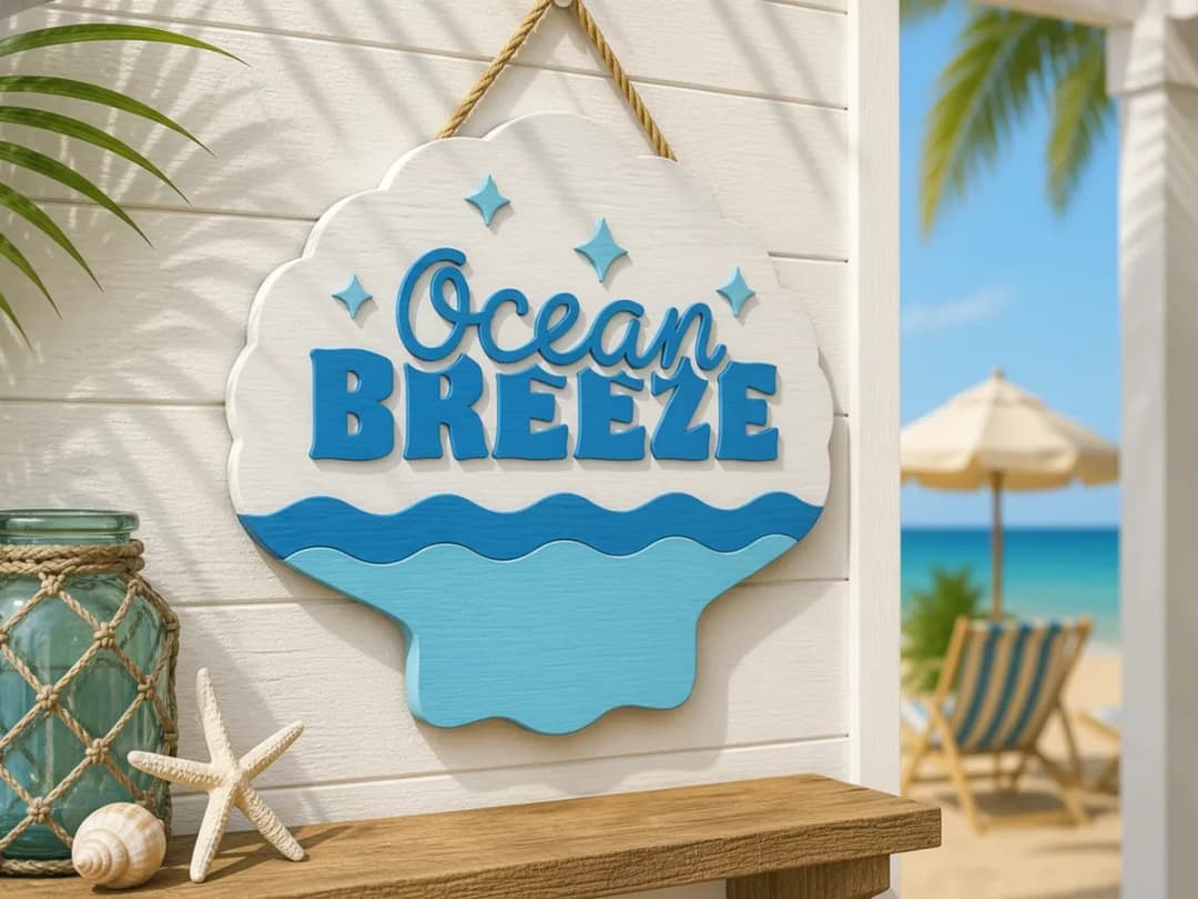 Ocean Breeze Seashell Shaped Wall Hanging Sign