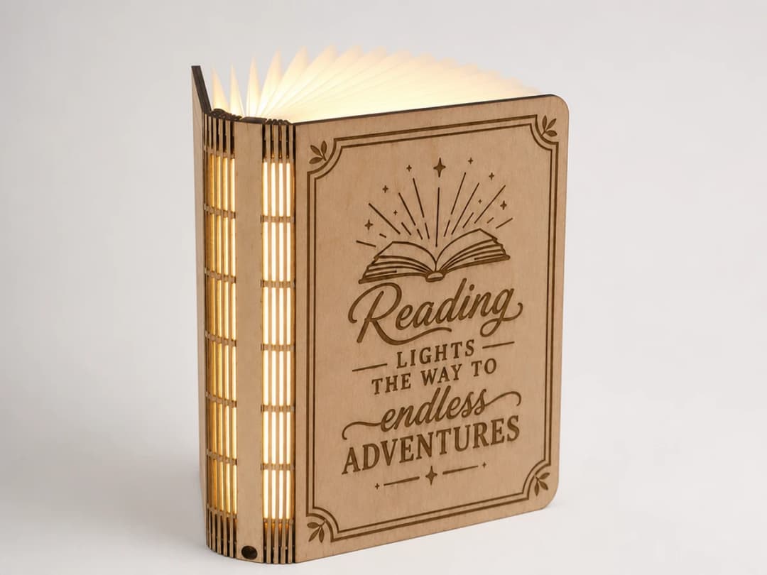 Wooden Book Lamp with Reading Quote