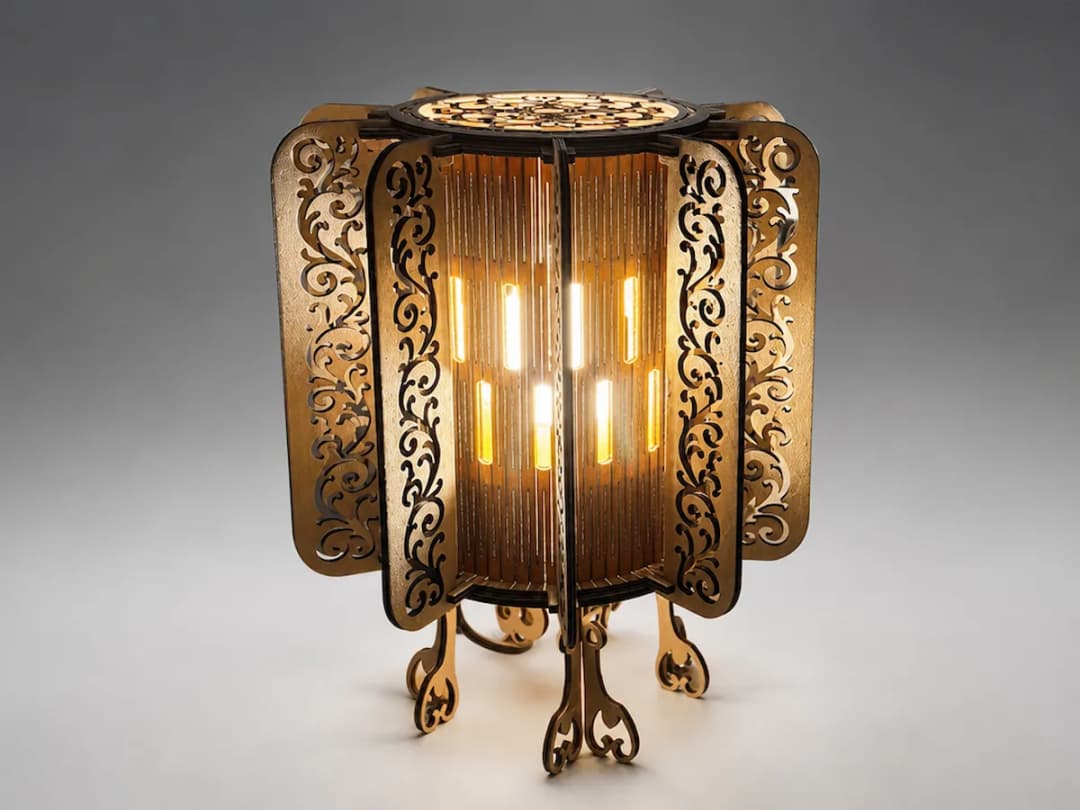 Circular Bedside Lamp with Floral Mandala