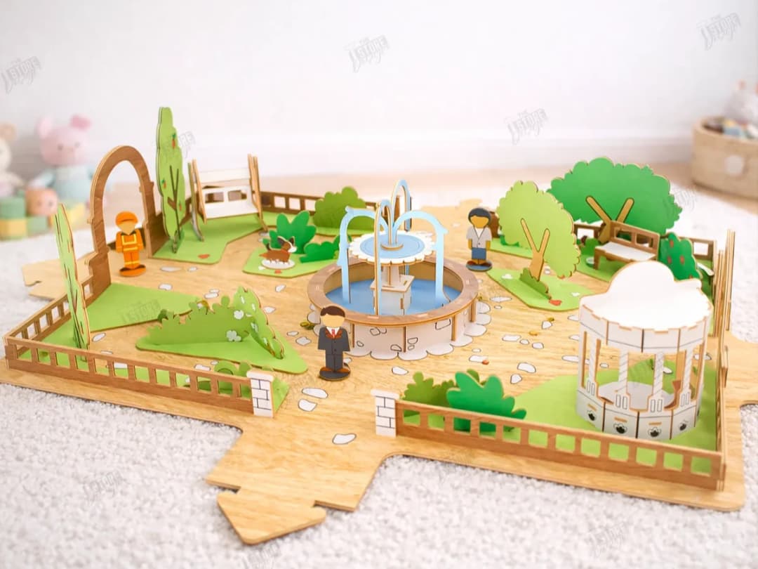 Miniature Park Playset with Fountain Gazebo and Garden
