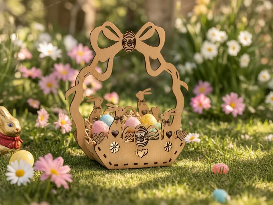 Laser Cut Wooden Easter Basket Decoration