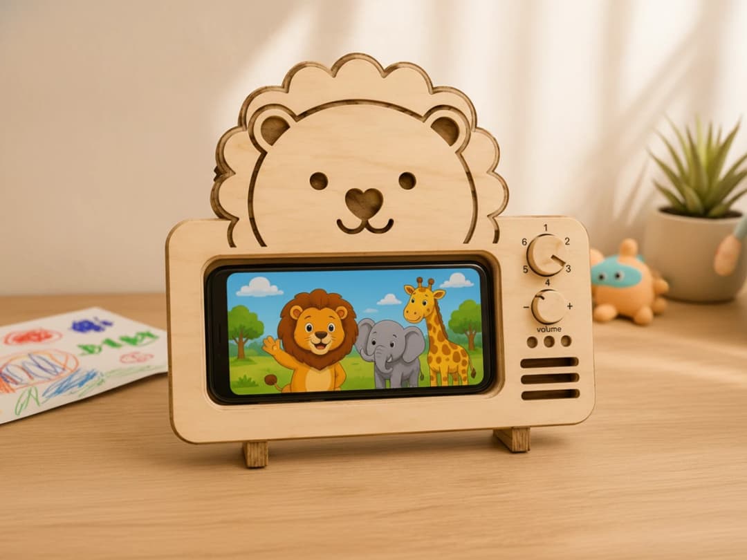 Wooden Phone Holder in the shape of a Lion for Children Wooden Phone Holder in the shape of a Lion for Children