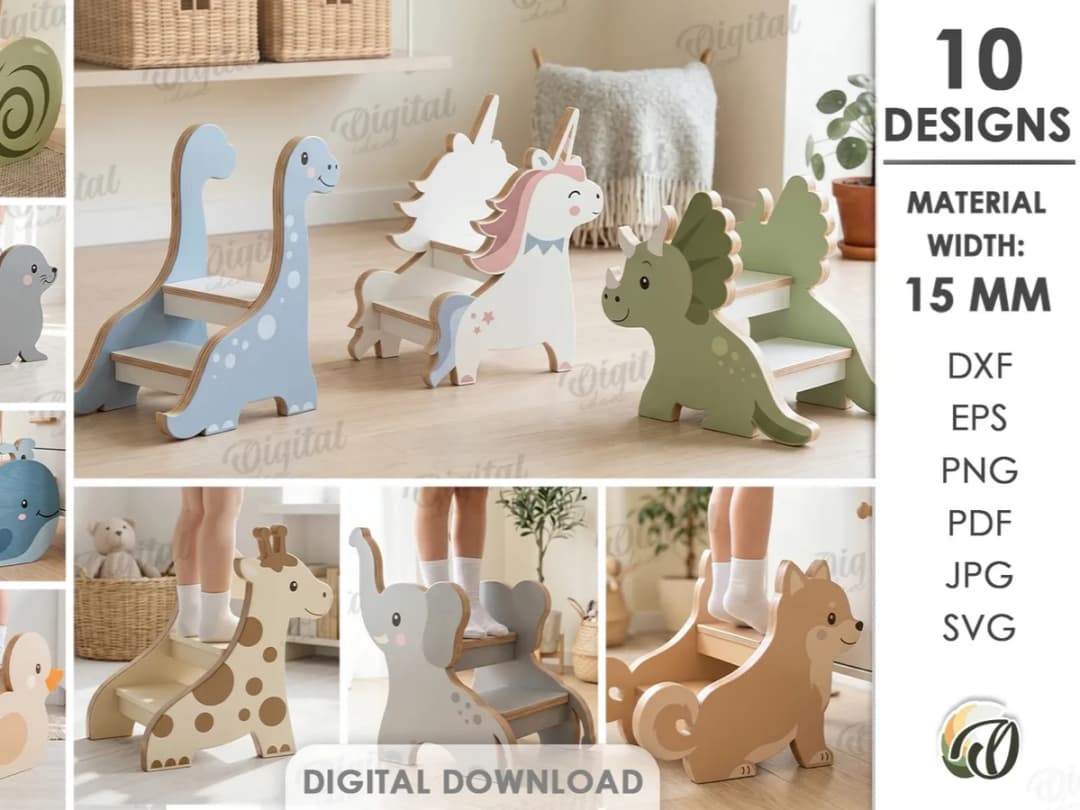3D Children's step stands bundle. Kids step stool laser cut files 3D Children's step stands bundle. Kids step stool laser cut files