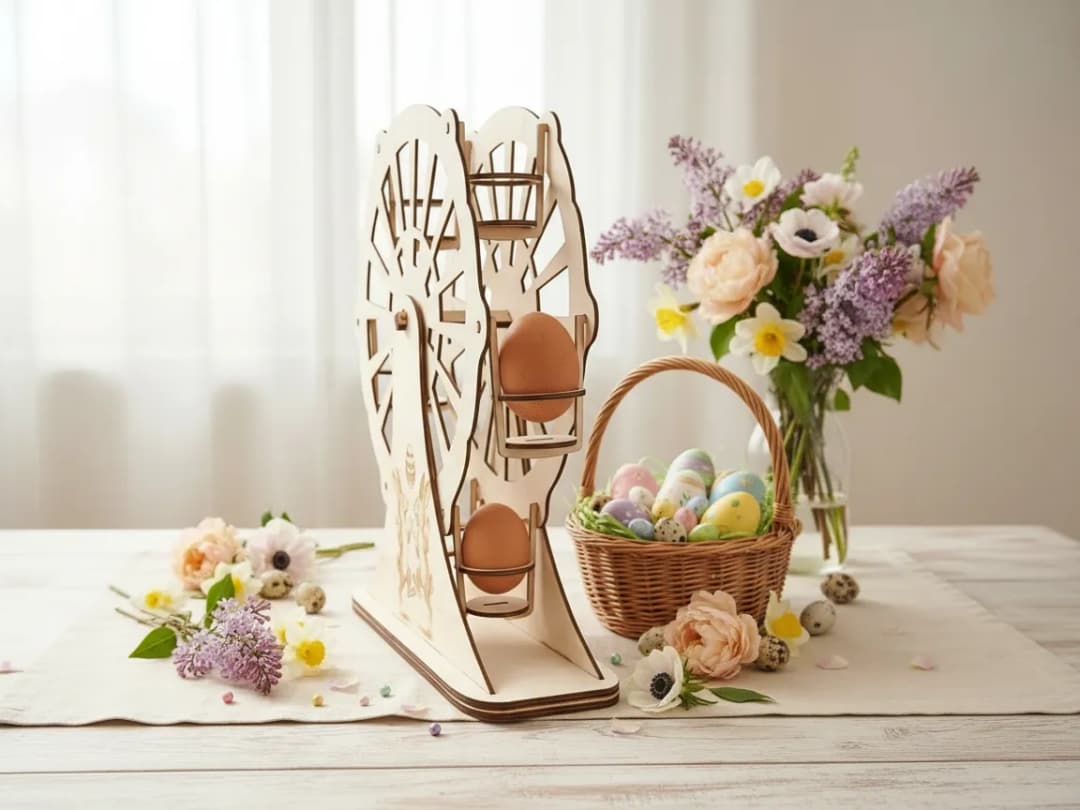 Laser Cut Wooden Easter Egg Ferris Wheel for Decorative Easter Eggs