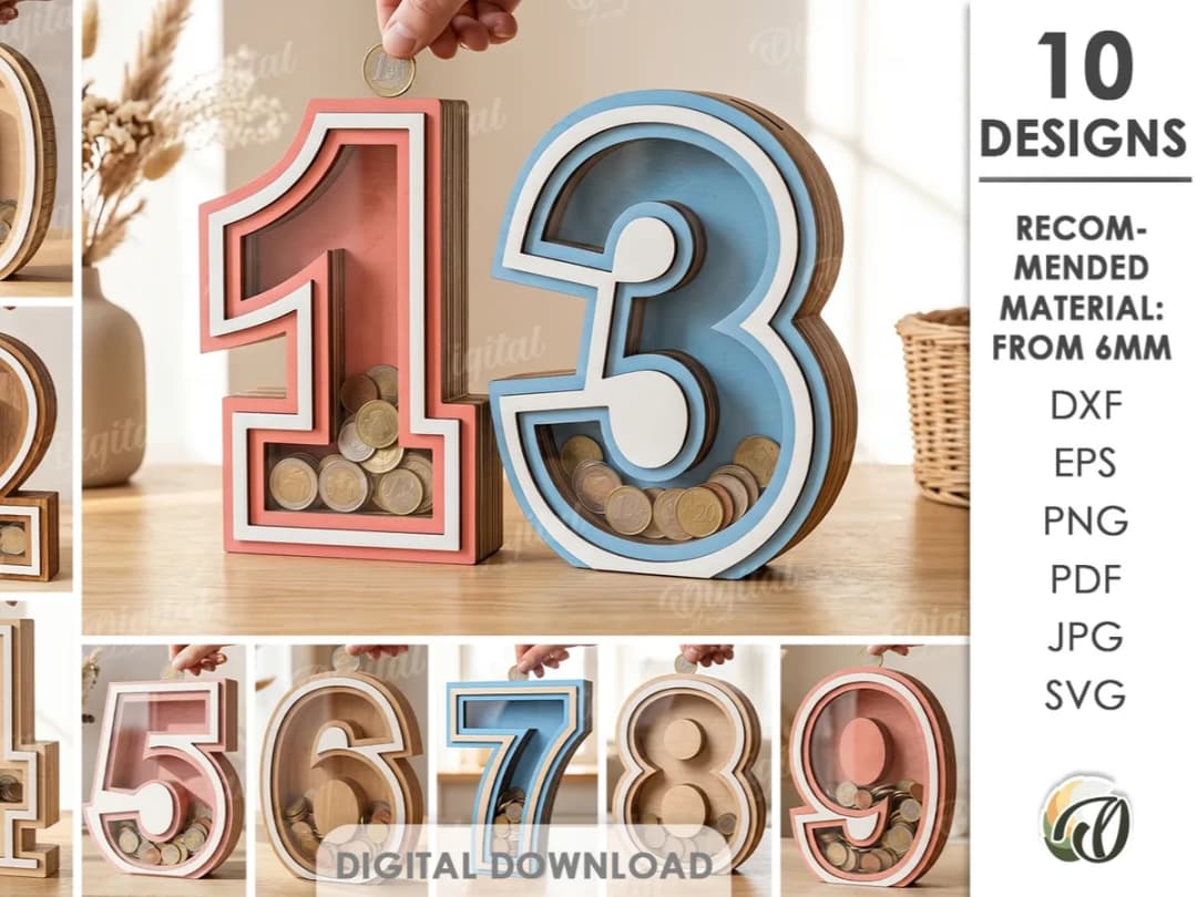 3D Numbers Piggy Banks