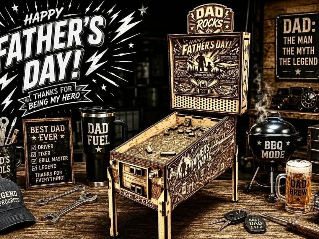 Pinball Machine Father's Day Themed Arcade Collecible
