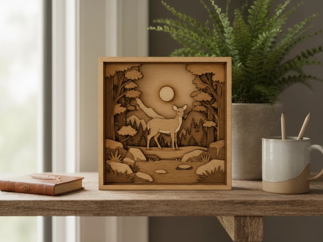 Deer Forest Wood Print