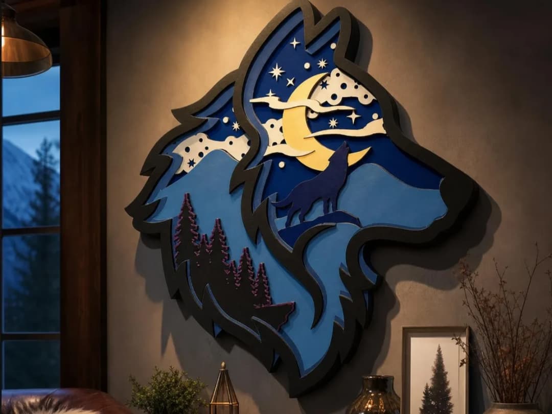 Moonlit Wolf Layered Laser Art