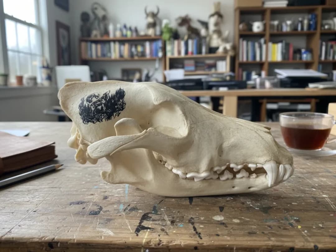 Wolf Skull with Howling Wolf and Full Moon Graphic