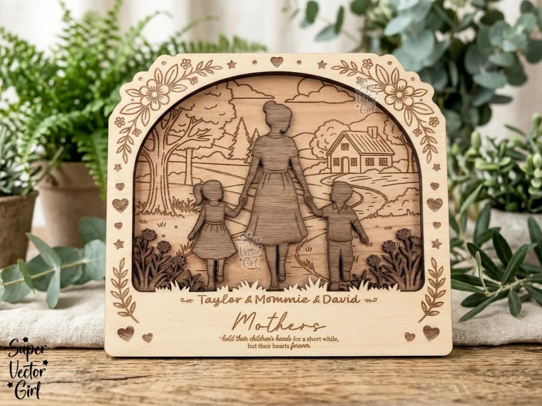 Mother and Children Layered Keepsake Plaque