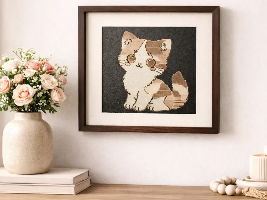 Calico Cat Color Engraving