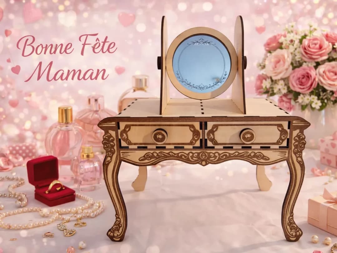 Miniature Dressing Table with Mirror for Jewellery Storage