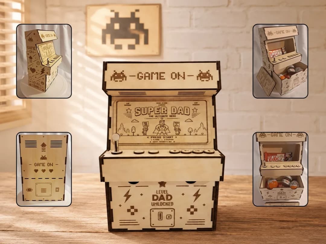 Arcade Machine for Storing Super Papa-themed Treats