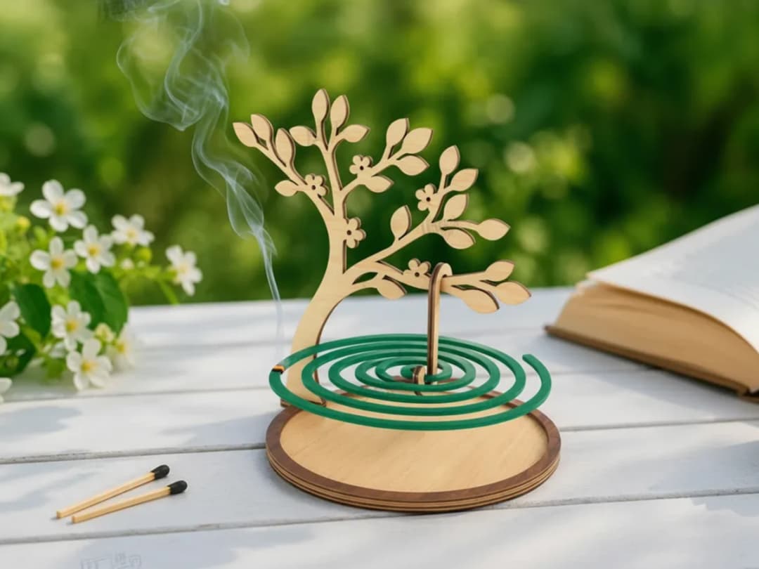Tree Shaped Mosquito Coil Holder with Wooden Stand