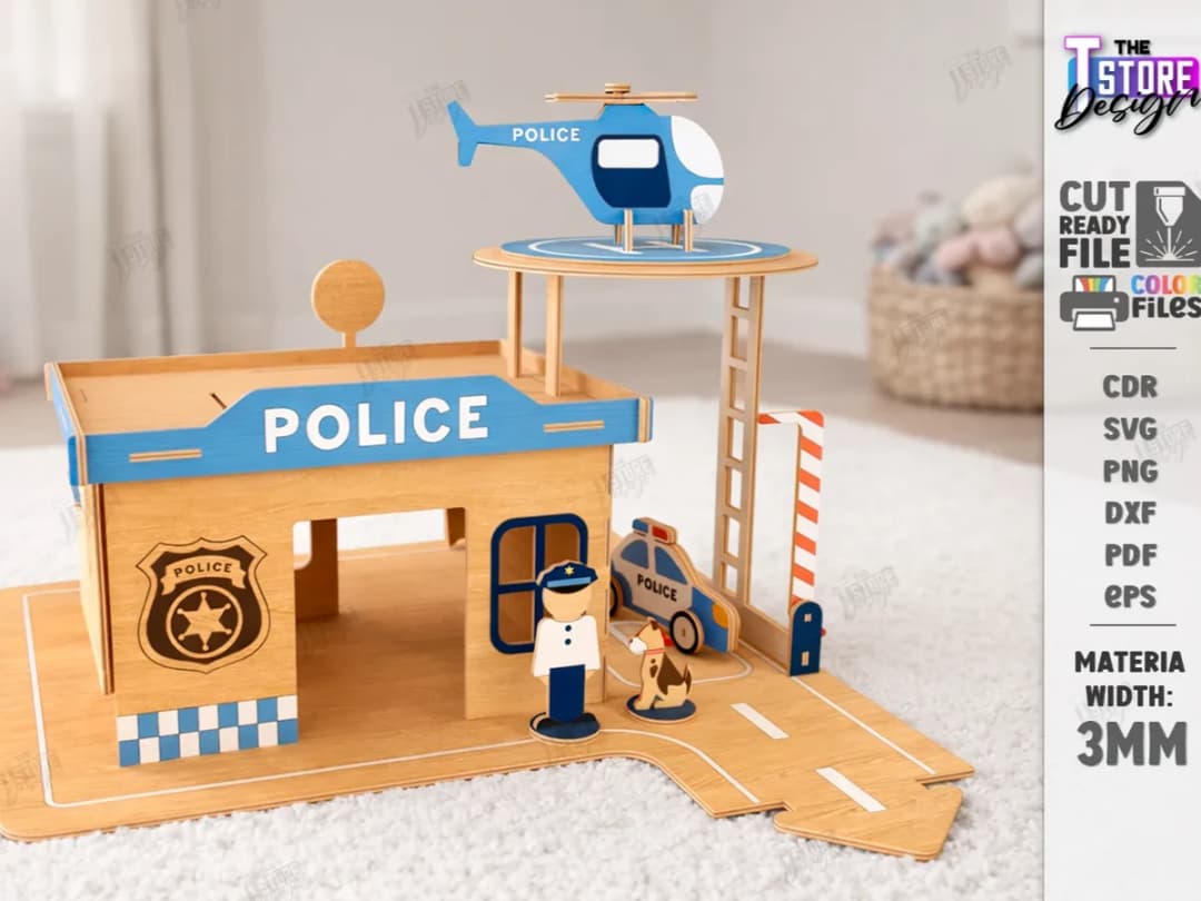 Wooden Police Station Playset