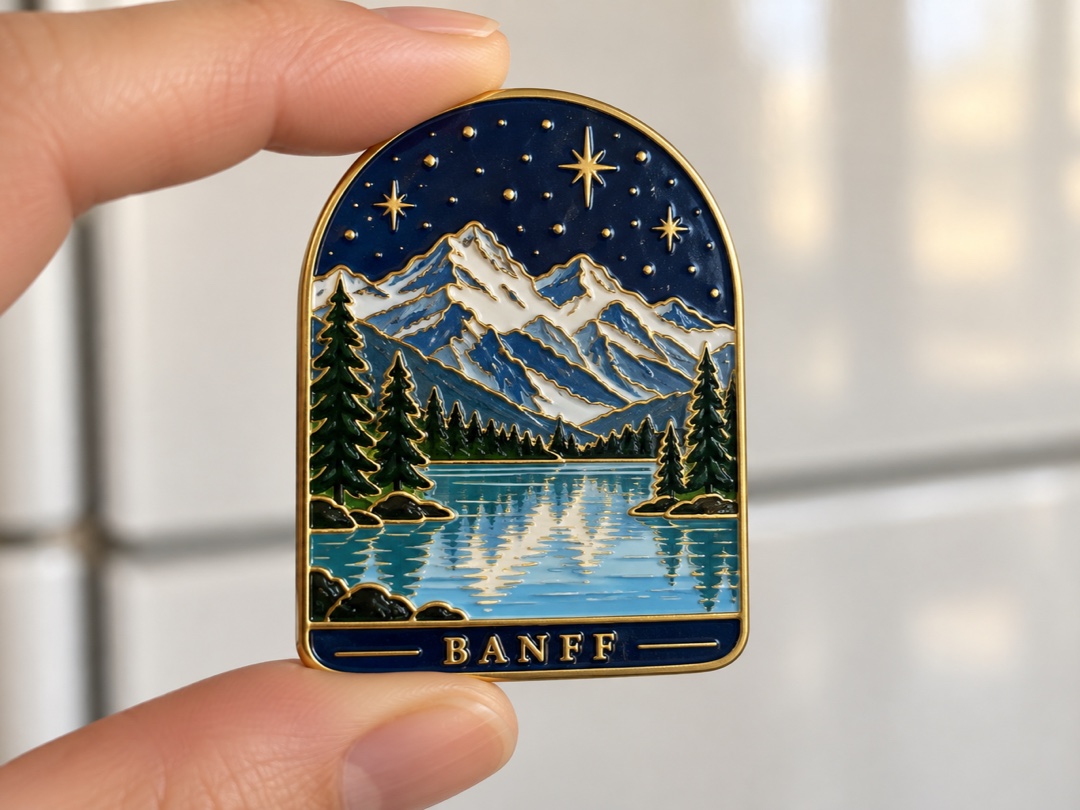 Close-up of a cloisonne enamel travel magnet