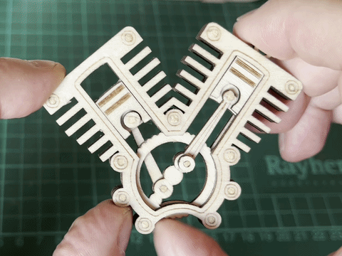 V2 Engine Keychain with Moving Cylinders