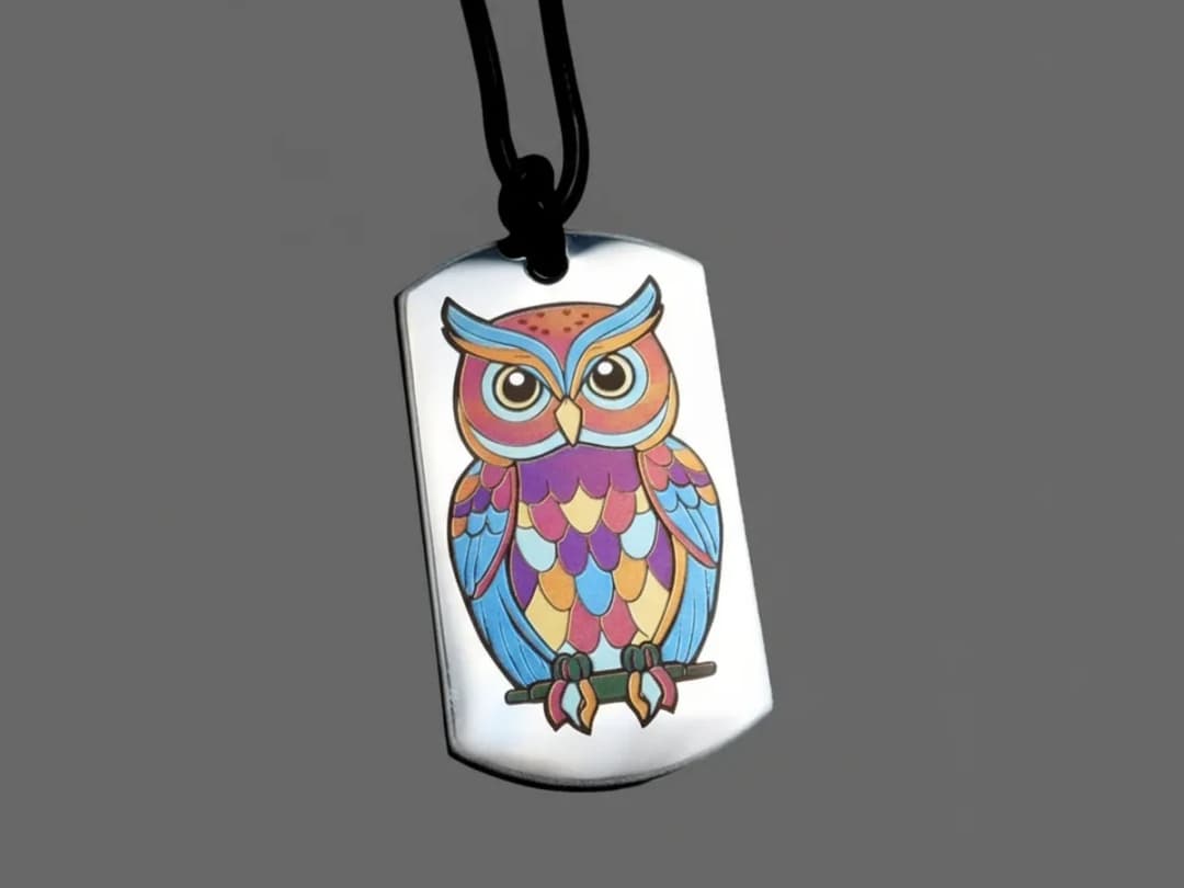 Owl in Colors on 304 Stainless Steel Pendant
