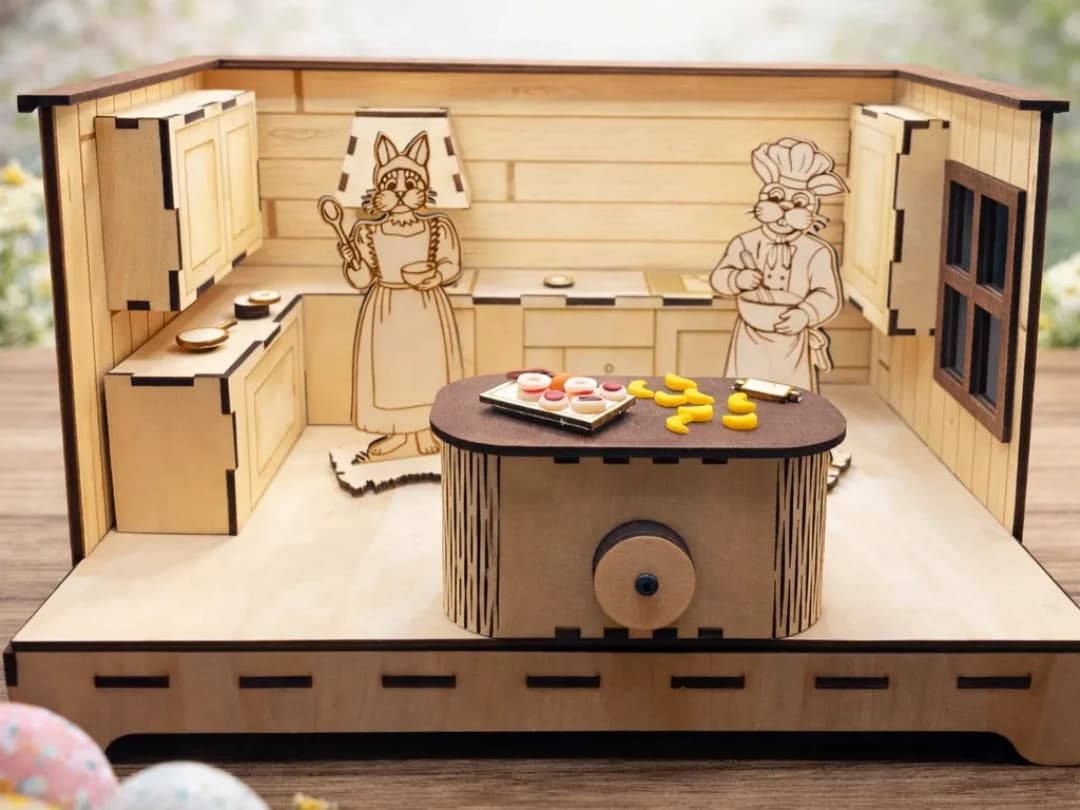 Miniature Doll Kitchen with Bunny Figures