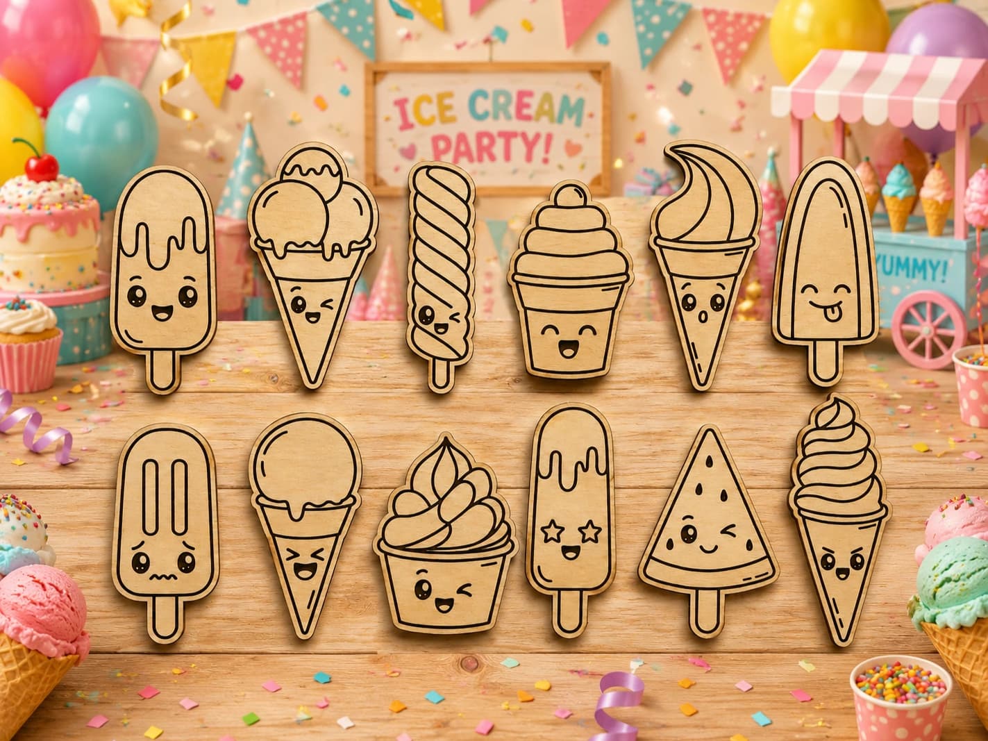 Kawaii Ice Cream Magnet Set
