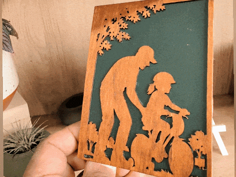 Dad Teaching Daughter to Ride a Bike – Wooden Father’s Day Greeting Card