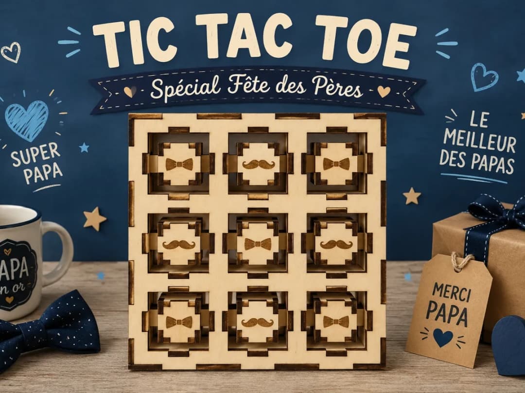 Wooden TIC-TAC-TOE Game with Patterns