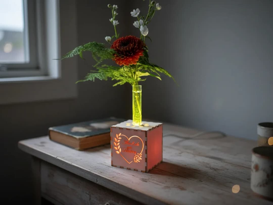 Illuminated Test Tube as a Flower Vase for Mother's Day