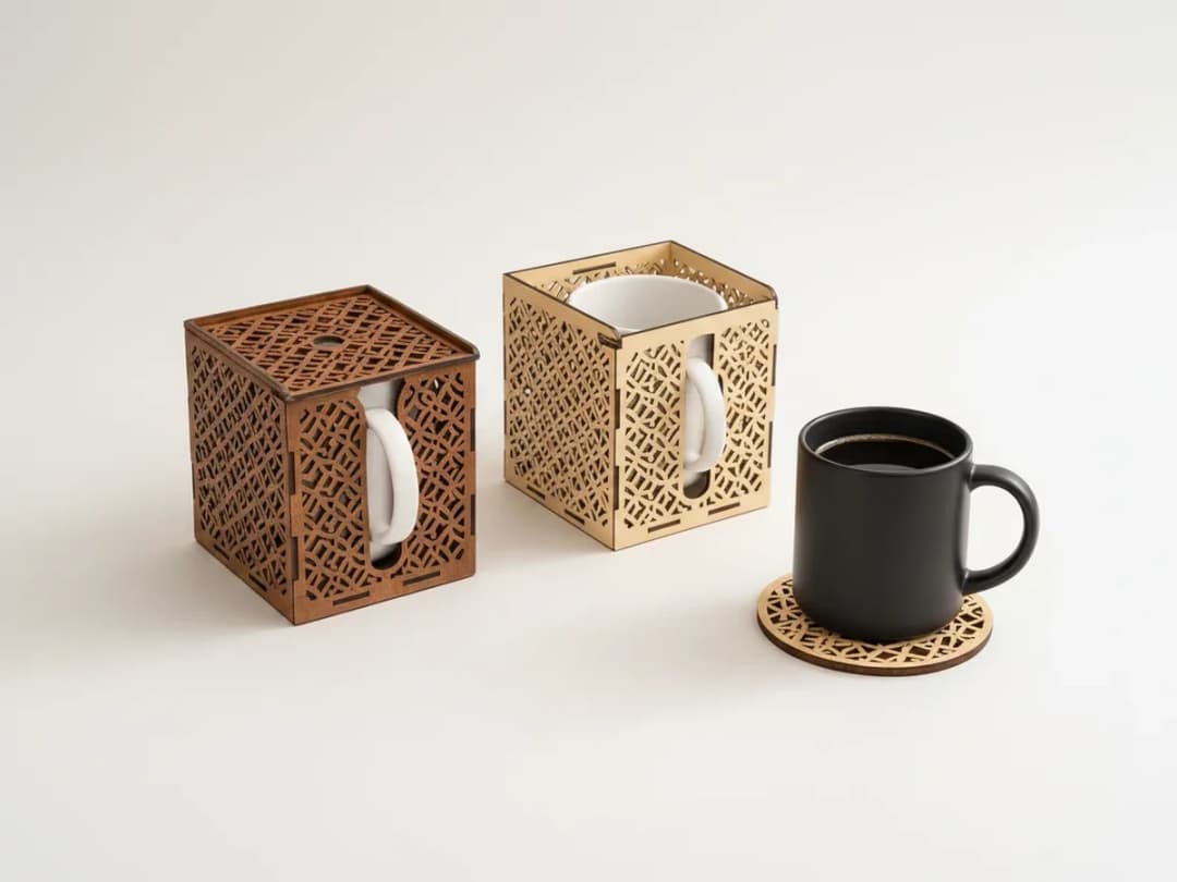 Laser Cut Wooden Mug Holder Gift Box