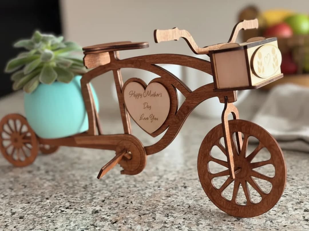 Happy Mother's Day Wooden Bicycle Planter