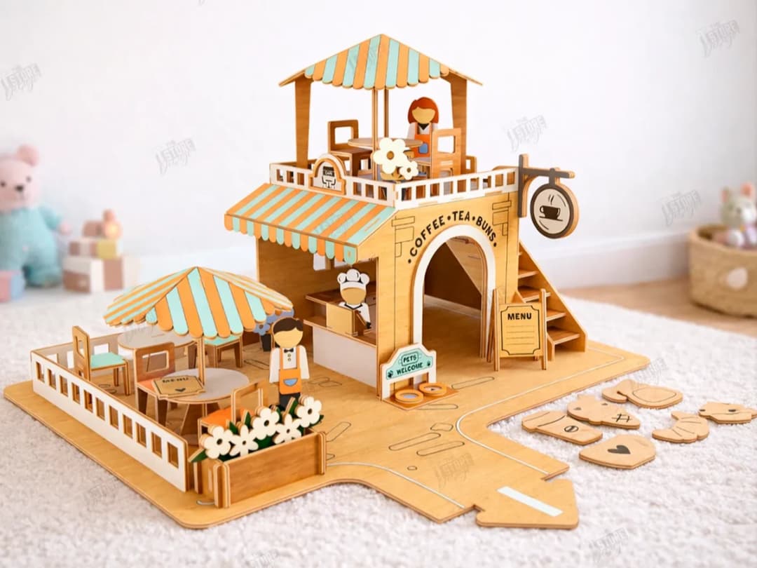 Miniature Wooden Coffee Shop Playset
