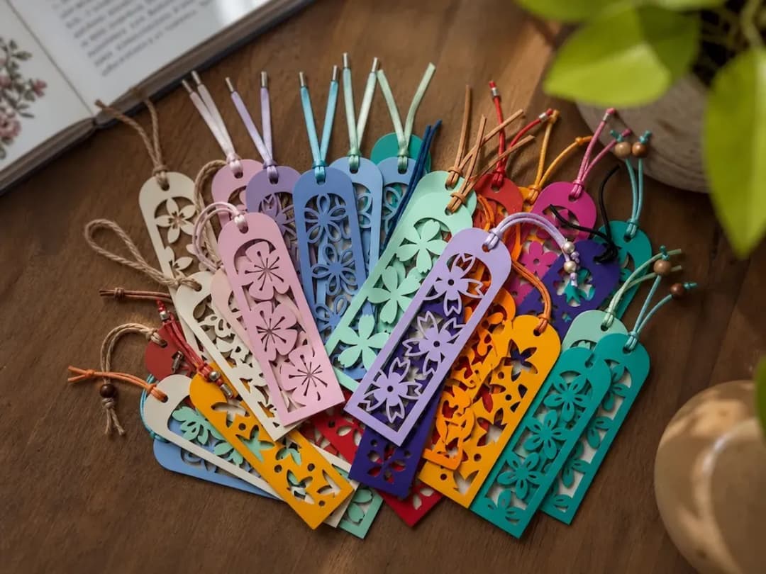 Colorful Floral Cutout Bookmarks with Tassels