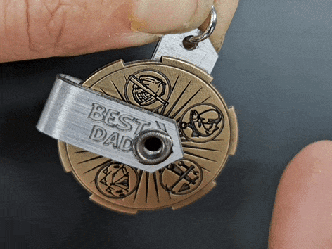 Metal Keychain with Best Dad Engraving and Hobby Symbols