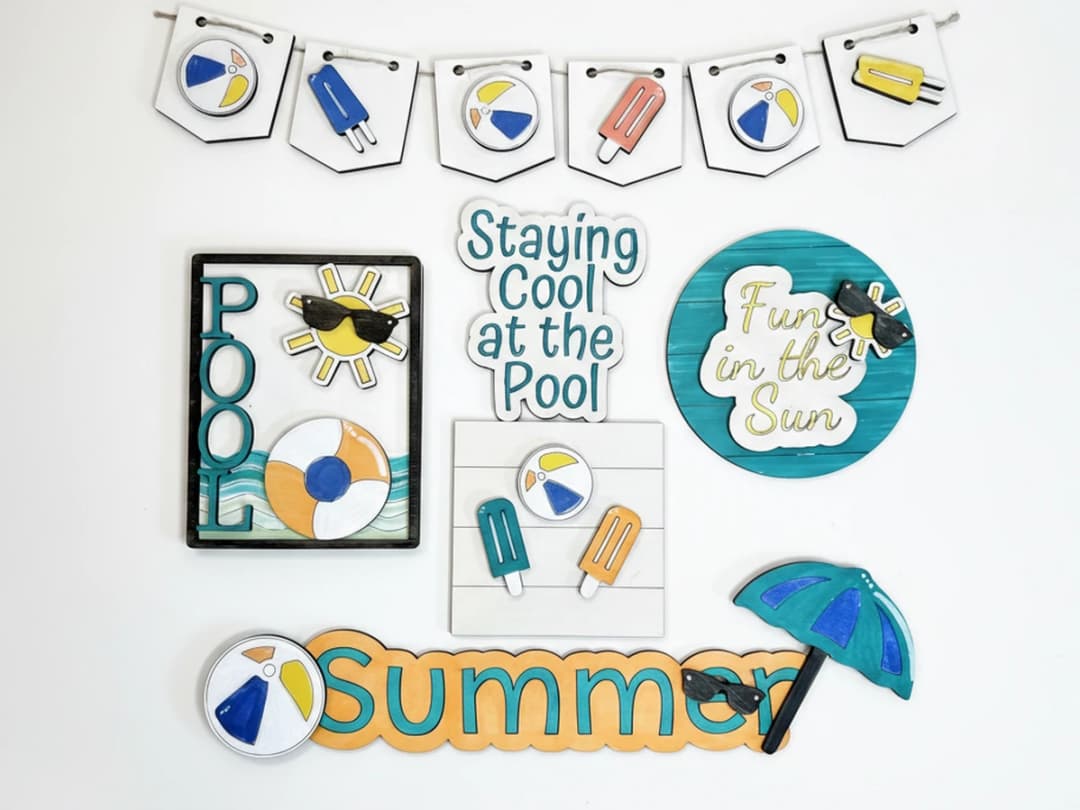 Summer Themed Pool Party Tiered Tray Sign Set