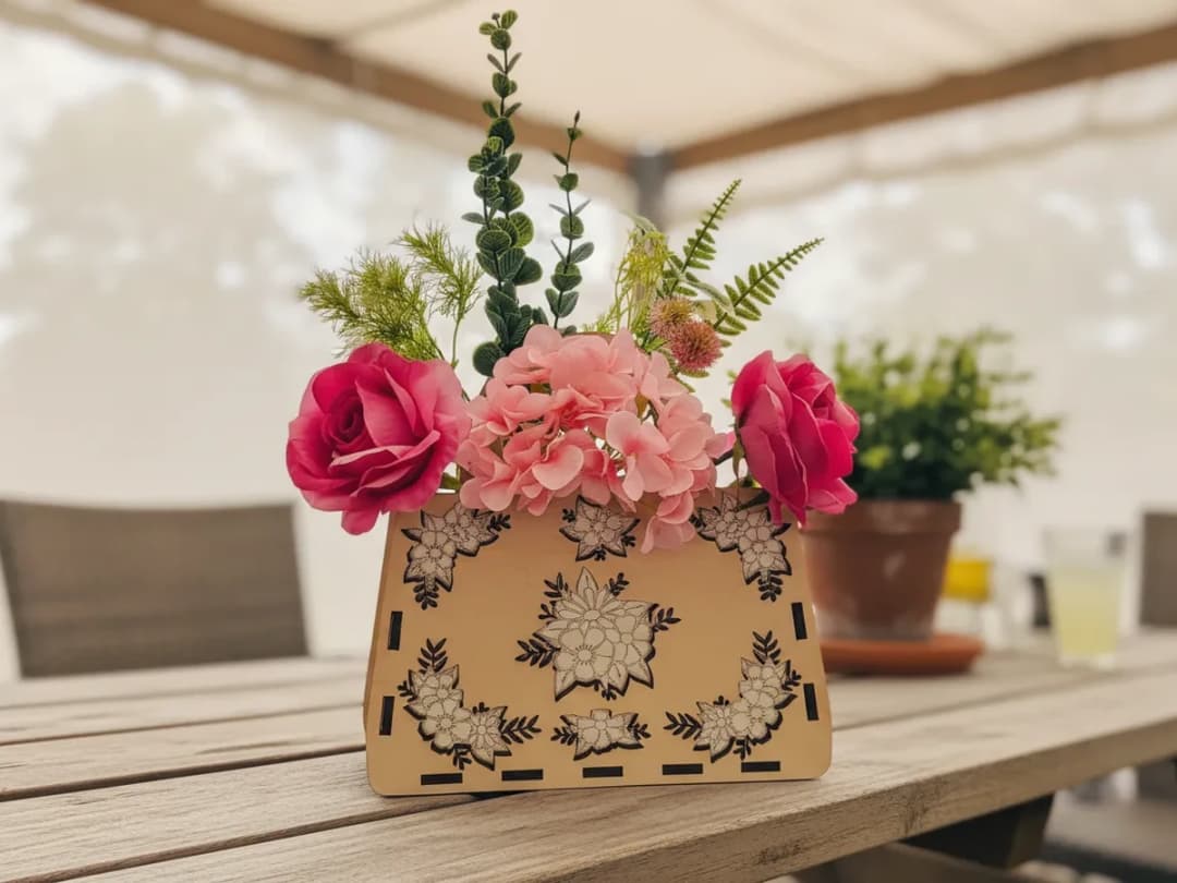 Wooden Basket with Floral Motifs