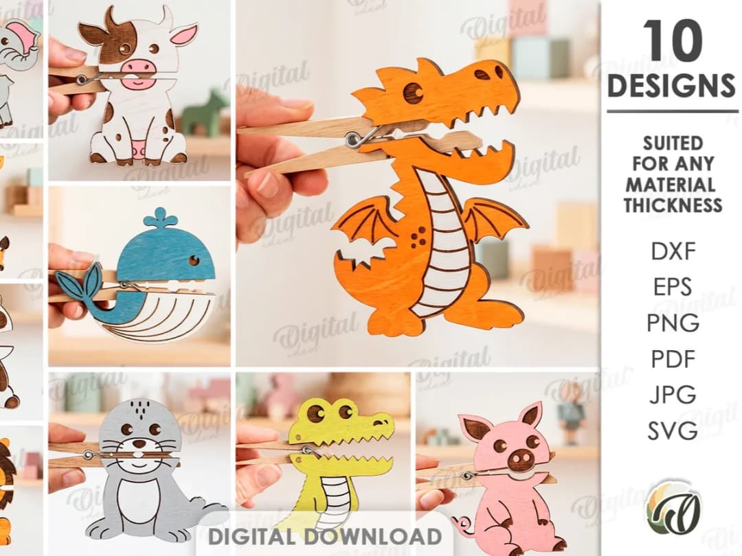 Animal Kids Clothespin Puppets Bundle