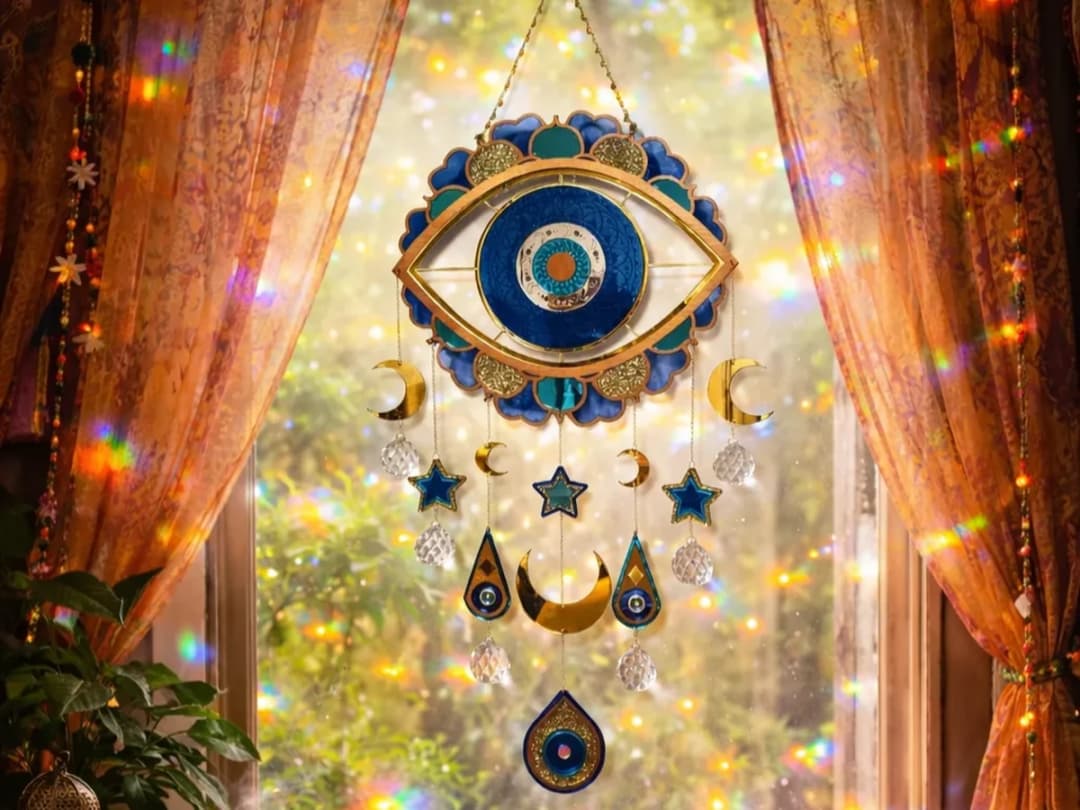 Evil Eye Suncatcher with Moons and Stars